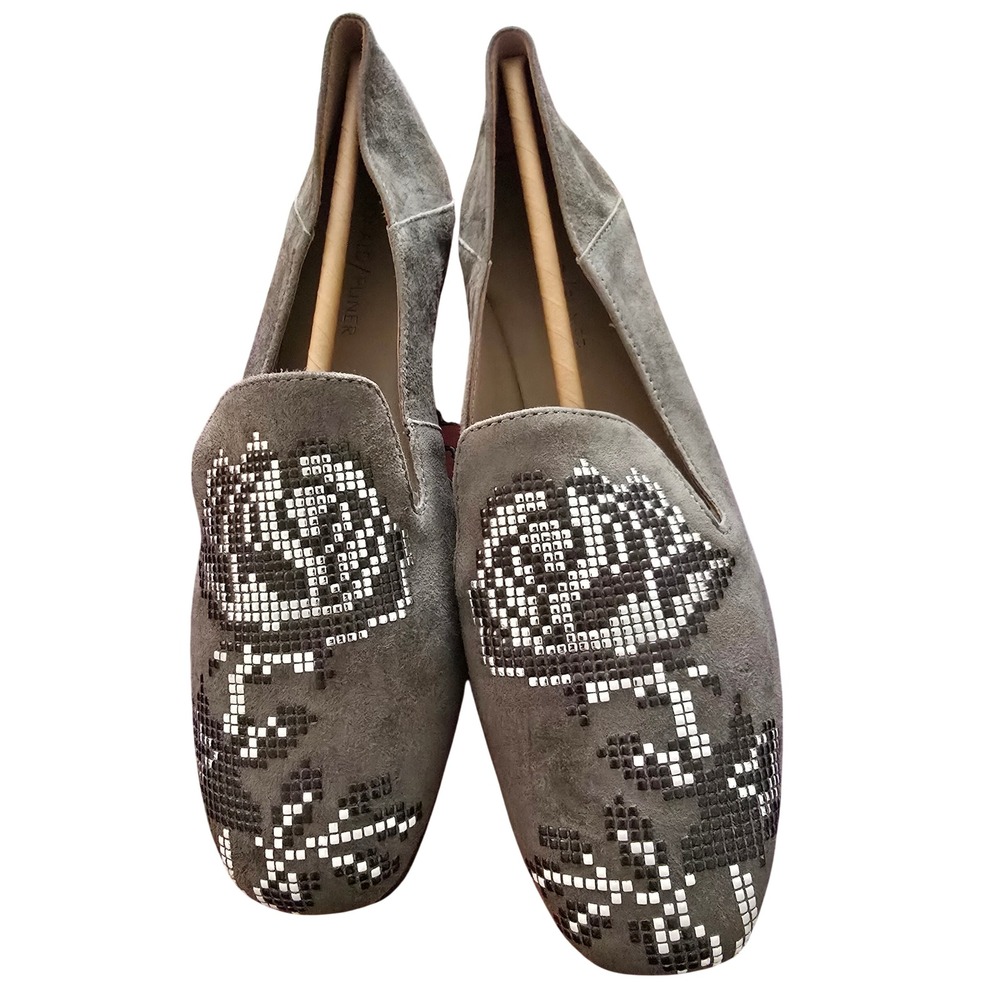 Donald Pliner Hiro CarbonSuede Studded Rose Loafers Pointed Toe Flats 7.5M Italy